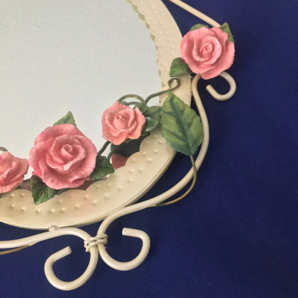 Vintage Oval Mirror with Pink Roses - Picture 7 of 10